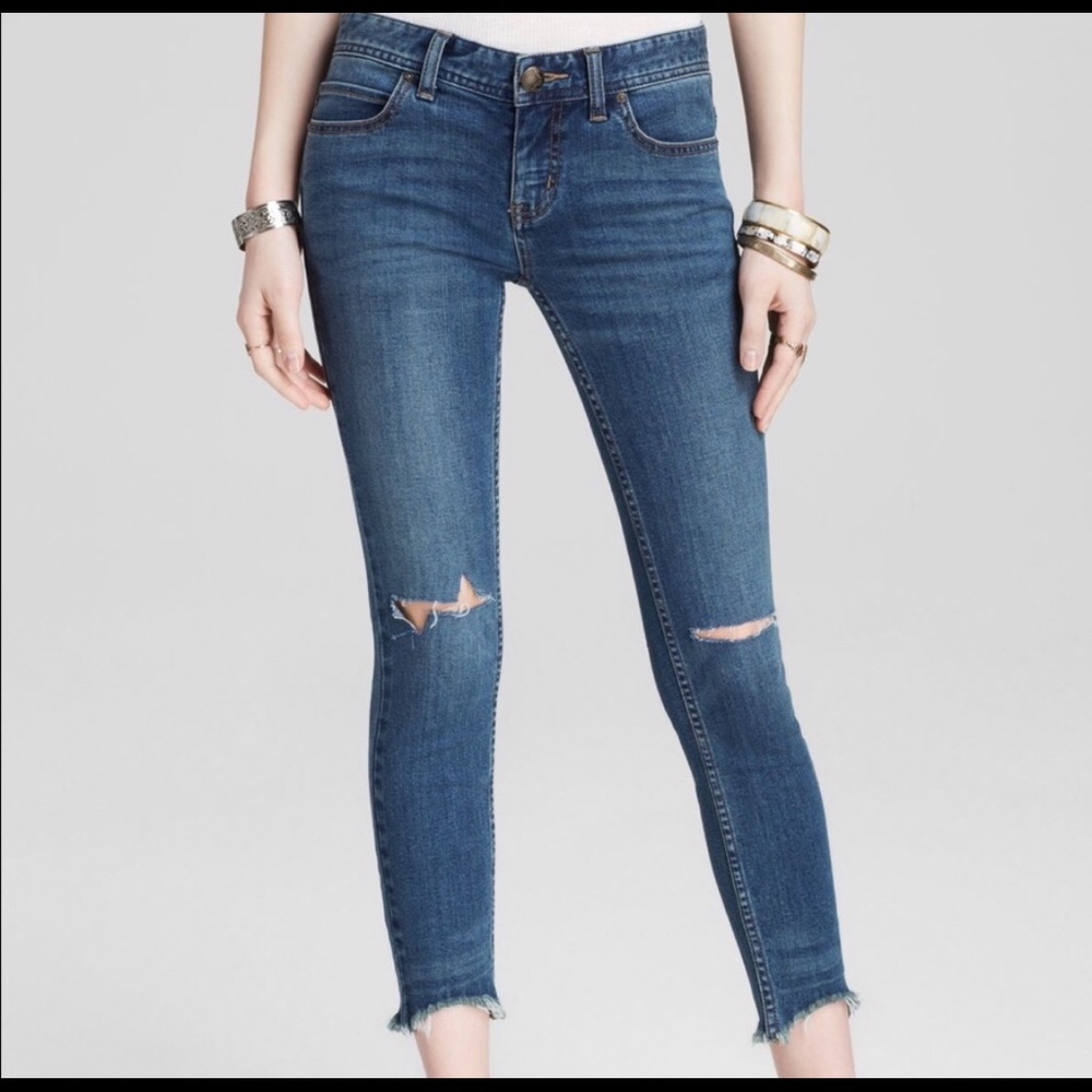 Free People Destroyed Ankle Skinny Jeans
